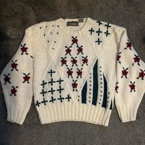Orvis Cream Sweater with Red and Green Accents